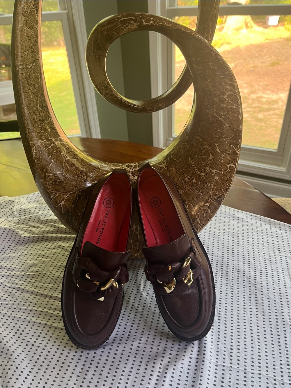 Pas De Rouge Size UE/ US 7 37 Women’s Dark Brown Leather Loafers with Gold Chain